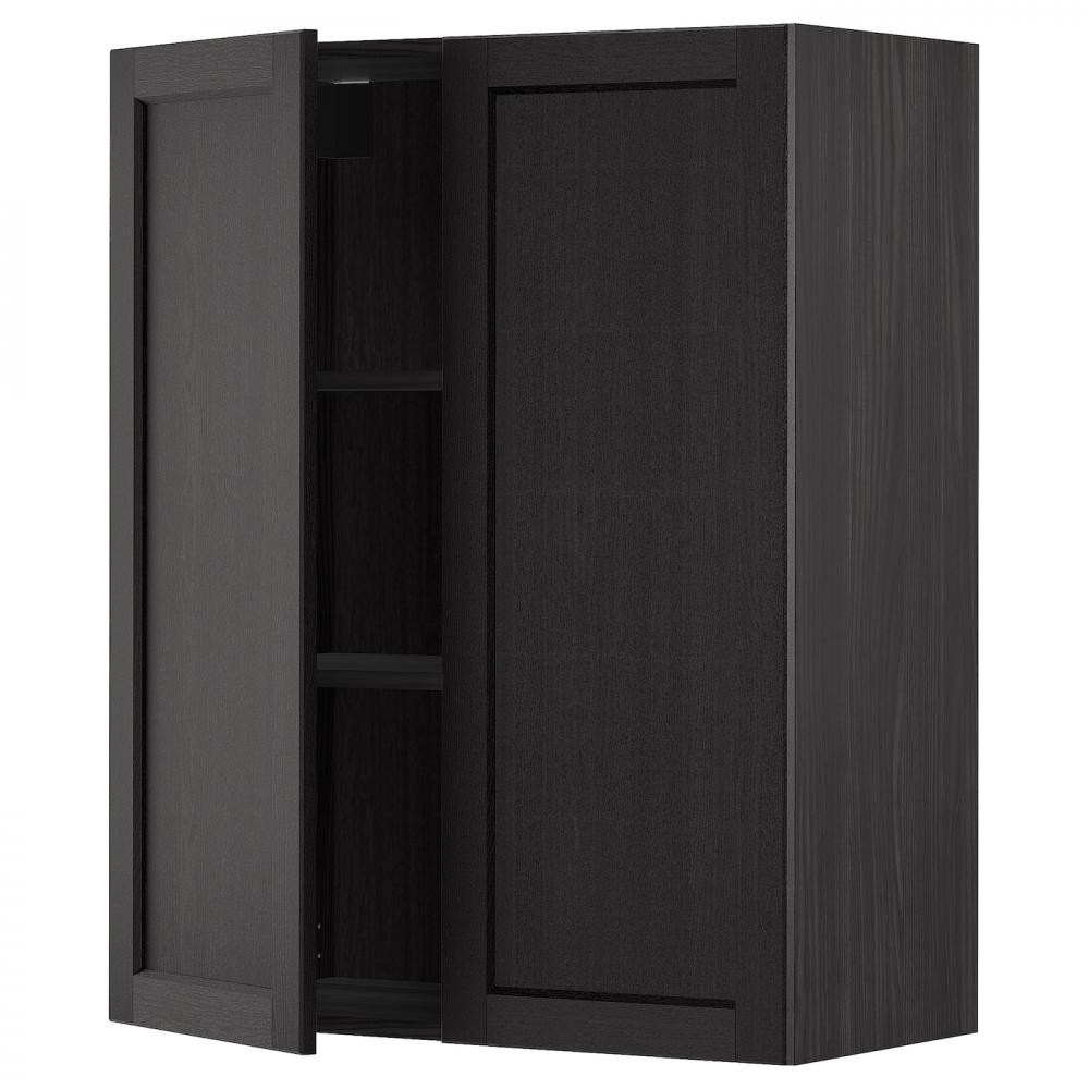 IKEA METOD 694.663.55 навісна шафа з полицями/2 двер, чорний/Lerhyttan чорний тонований - зображення 1
