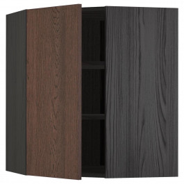 IKEA METOD594.058.24 кутова навісна шафа з полицями, чорний/Sinarp коричневий