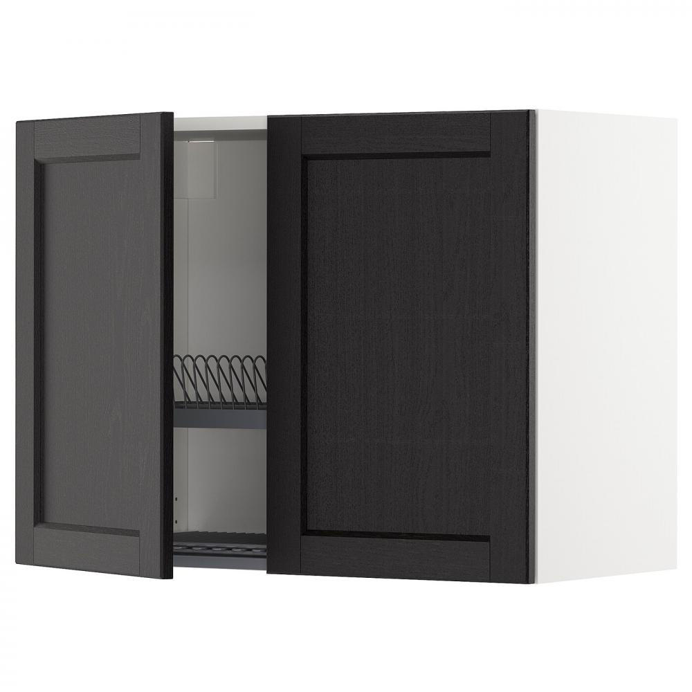 IKEA METOD394.591.96 навісна шафа з сушаркою/2 двер, білий/забарвлений лерхітановим чорним - зображення 1