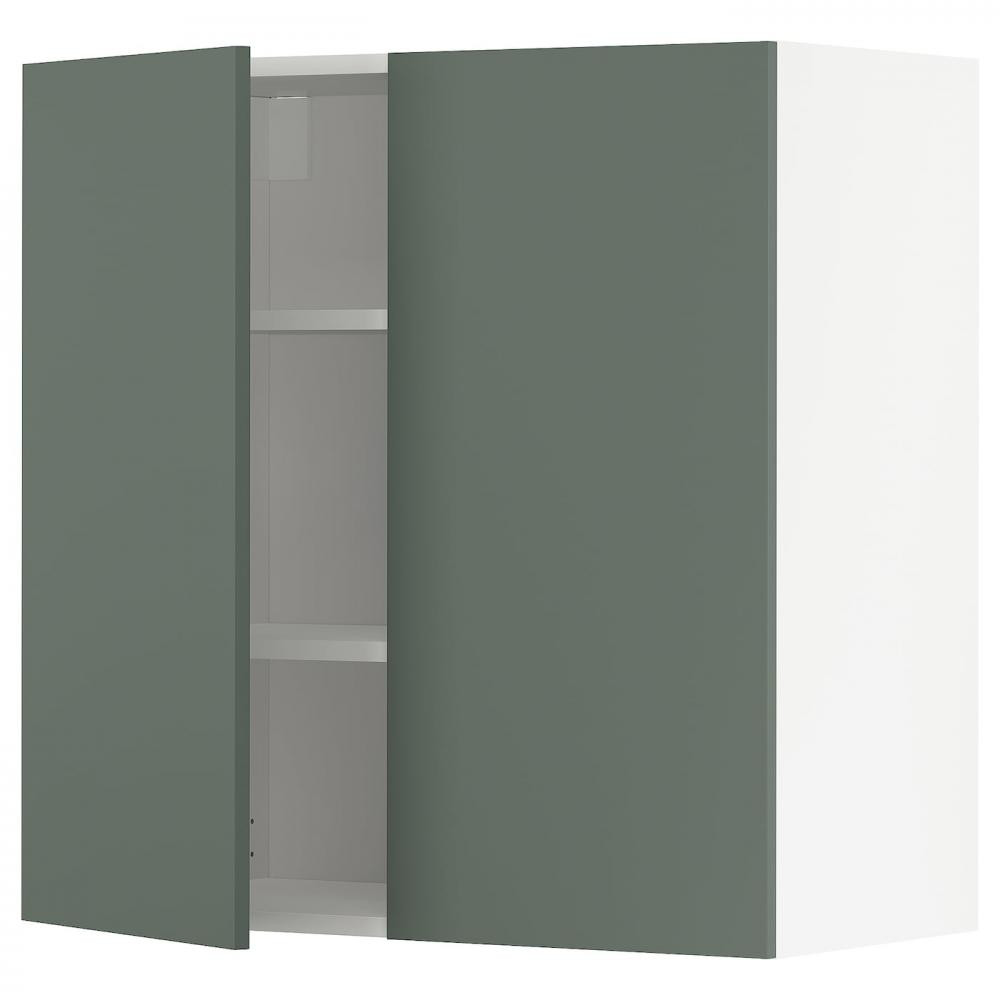 IKEA METOD494.578.56 навісна шафа з полицями/2 двер, білий/Бодарп сіро-зелений - зображення 1