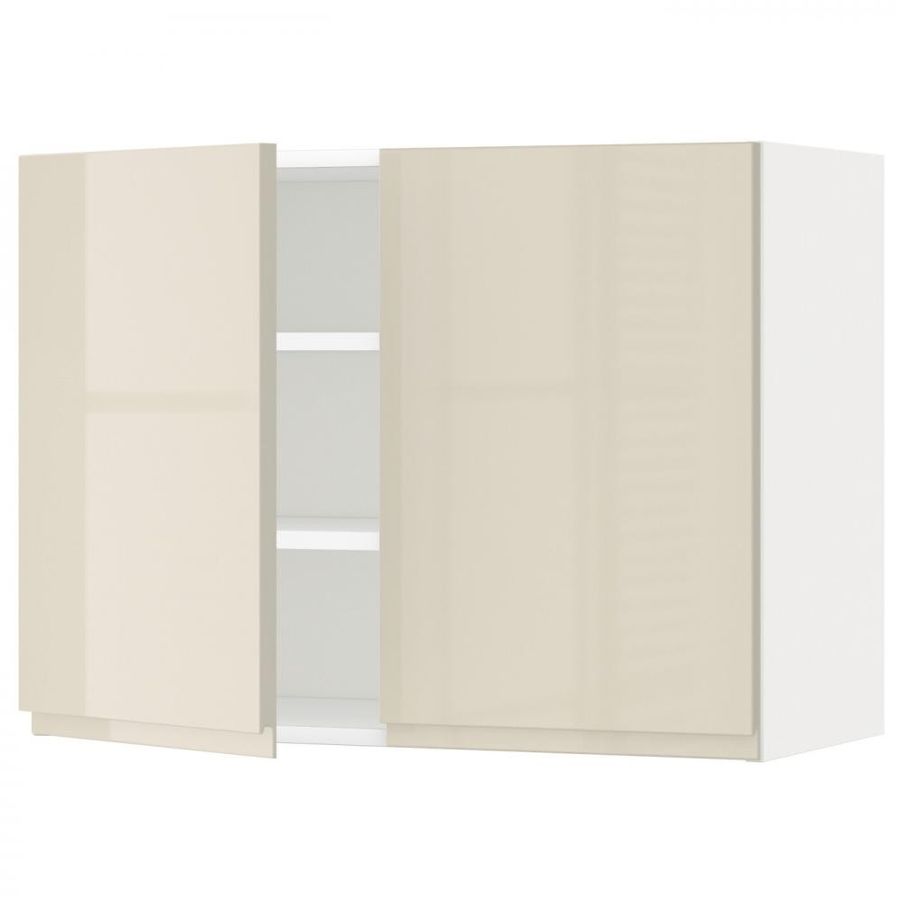 IKEA METOD394.684.50 навісна шафа з полицями/2 двер, білий/Voxtorp глянцевий світло-бежевий - зображення 1