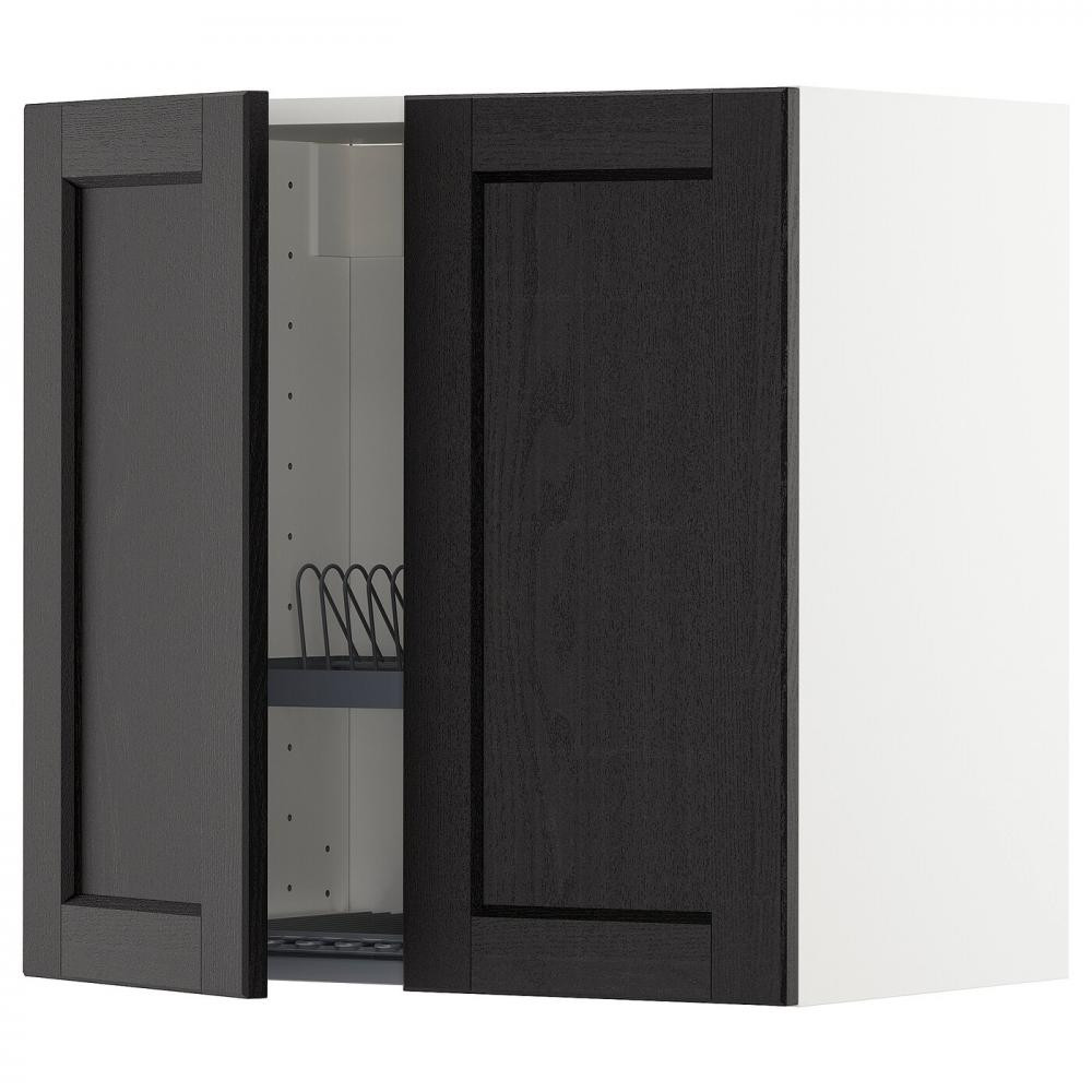 IKEA METOD494.542.64 навісна шафа з сушаркою/2 двер, білий/забарвлений лерхітановим чорним - зображення 1