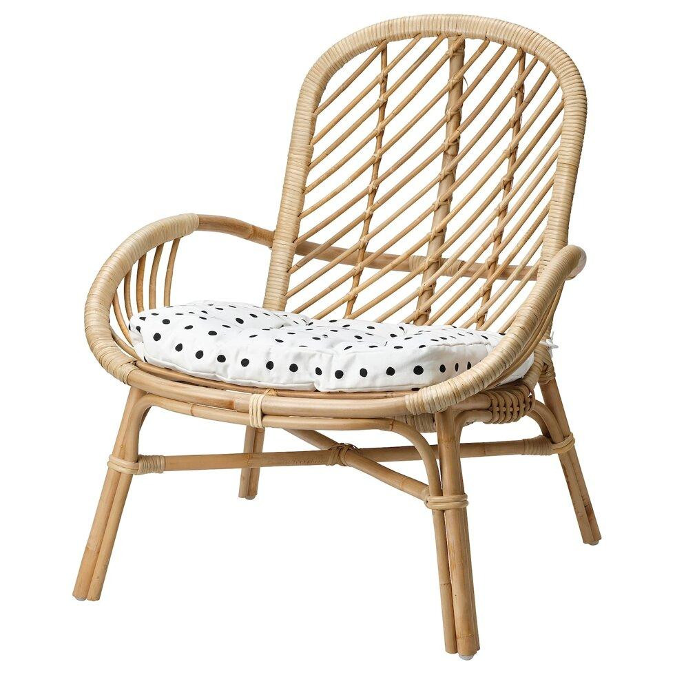 IKEA BROBOCK /BJORKTRAST Крісло з подушкою, ротанг, білий/чорний (195.260.12) - зображення 1