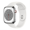 Apple Watch Series 8 GPS + Cellular 41mm Silver S. Steel Case  w. White S. Band (MNJ53) - зображення 1