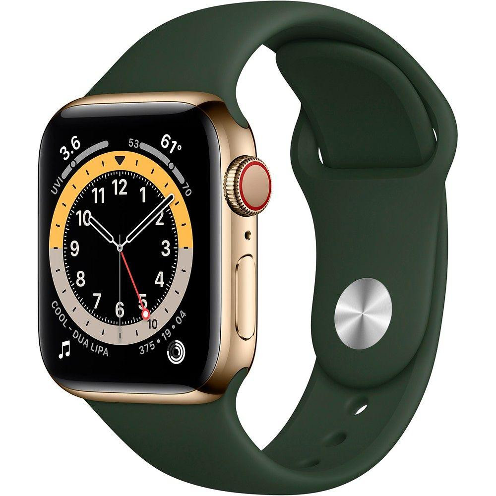 Apple Watch Series 6 GPS + Cellular 44mm Gold Stainless Steel Case w. Cyprus Green Sport B. (M07N3/M09F3) - зображення 1