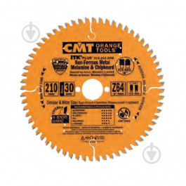 CMT Пильный диск 210 х 30 мм, Z 64 по цветным металлам и композитным материалам СМТ