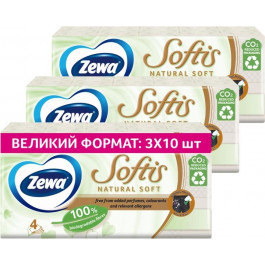 Zewa Носові хустки  Softis Natural Soft паперові чотиришарові 10 шт х 30 пачок (7322542360903)