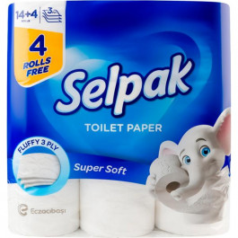 Selpak Папір туалетний  Super Soft 3-шаровий 14+4, 18 шт (8690530184466)