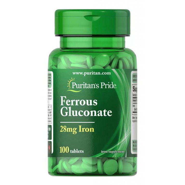 Puritan's Pride Puritan's Pride Ferrous Gluconate (28 mg Iron) 100 Tablets, отдельный витамин - зображення 1