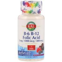 KAL Витамин B12 + B6 фолиевая кислота, B-6 B-12 Folic Acid, , 60 таблеток (CAL-65185)
