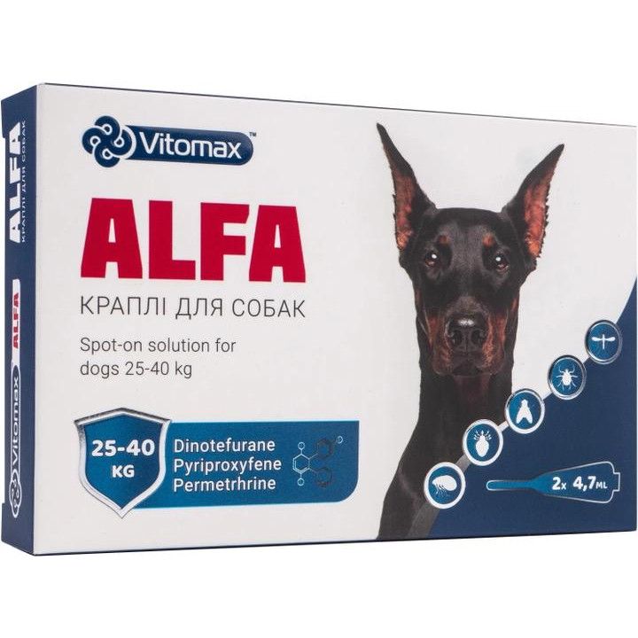 Vitomax Краплі на холку  Alfa для собак від 25 до 40 кг 4.7 мл 2 шт (4820150207045) - зображення 1