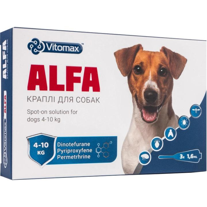 Vitomax Краплі на холку  Alfa для собак від 4 до 10 кг 1.6 мл 3 шт (4820150207021) - зображення 1