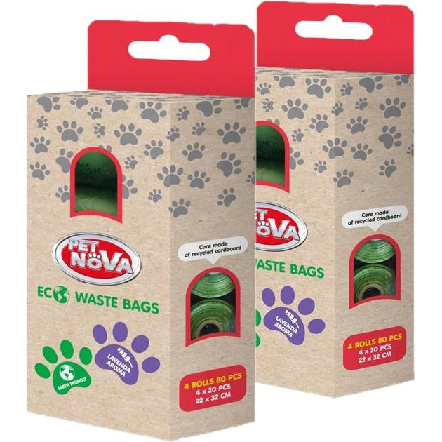 Pet Nova Биоразлагаемые пакеты для уборки за животными  с ароматом лаванды 8 рулонов 160 пакетов (WBAGS-4ECO- - зображення 1
