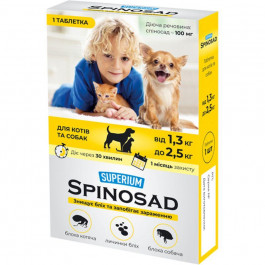 SUPERIUM Spinosad Таблетка от блох  для кошек и собак весом 1.3-2.5 кг (4823089337807)