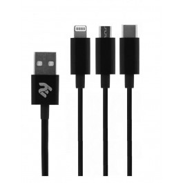 2E USB 3 in 1 Micro/Lightning/Type-C 5V/2.4A 1.2m Black (2E-CCMTLAB-BL)