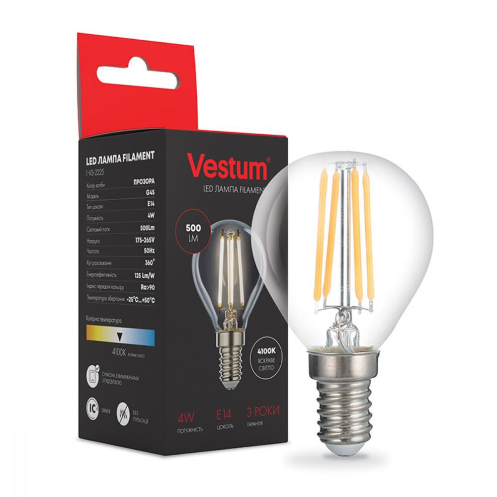 Vestum LED Filament G45 4W 4100K E14 (1-VS-2225) - зображення 1
