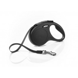Flexi Повідець-рулетка  New Classic для собак, зі стрічкою, розмір S 5 м / 15 кг (чорна) (11831)