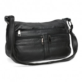 Borsa Leather Жіноча м'яка сумка шкіряна  K1105-black чорна