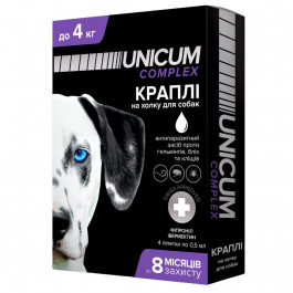 UNICUM Капли от блох, клещей и гельминтов на холку для собак premium + 0-4 кг (UN-031)