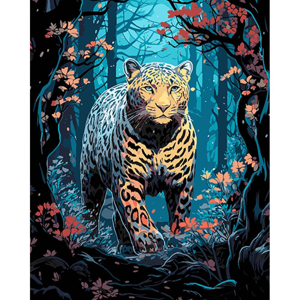 STRATEG Картина за номерами ПРЕМІУМ Леопард на полюванні на чорному фоні розміром 40х50 см AH1062 - зображення 1