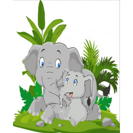 STRATEG Картина за номерами ПРЕМІУМ Слоненя з мамою розміром 30х30 см ES138