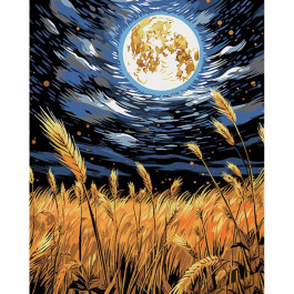 STRATEG Картина за номерами ПРЕМІУМ Пшениця серед зоряного неба на чорному фоні розміром 40х50 см AH1066