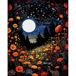 STRATEG Картина за номерами ПРЕМІУМ Нічний квітковий ліс на чорному фоні розміром 40х50 см AH1082