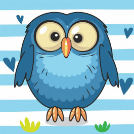 STRATEG Картина за номерами ПРЕМІУМ Синя сова з лаком та з рівнем розміром 30х30 см ES-0821
