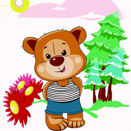 STRATEG Картина за номерами ПРЕМІУМ Ведмідь з квітами з лаком та з рівнем розміром 30х30 см ES-0815