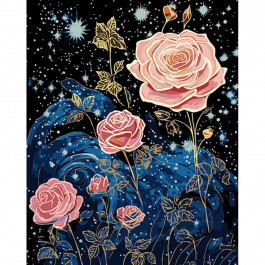 STRATEG Картина за номерами ПРЕМІУМ Зоряні троянди на чорному фоні розміром 40х50 см AH1071