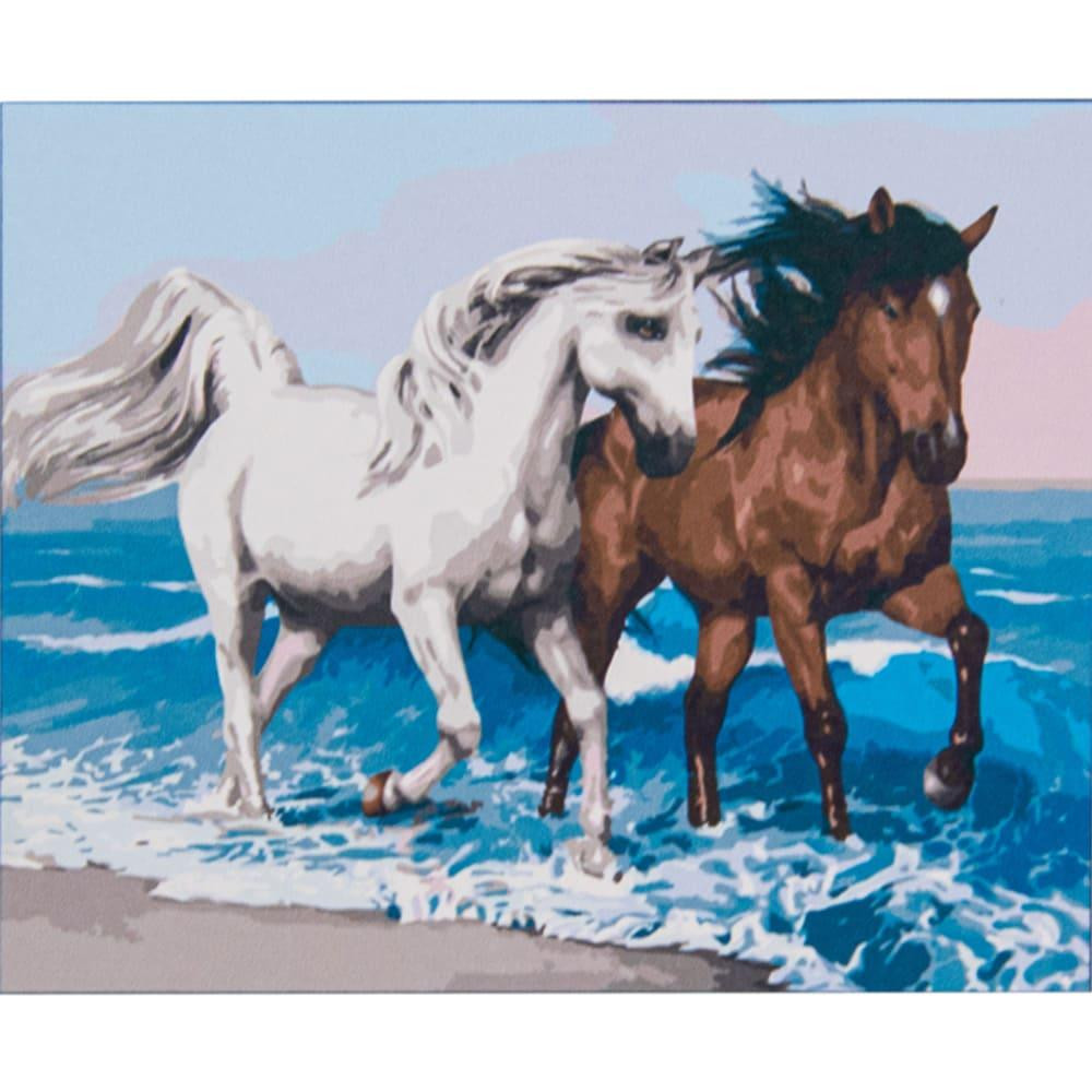 STRATEG Картина за номерами Двоє коней на березі моря на кольоровому фоні розміром 40х50 см VA-2531 - зображення 1