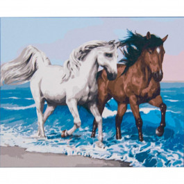 STRATEG Картина за номерами Двоє коней на березі моря на кольоровому фоні розміром 40х50 см VA-2531
