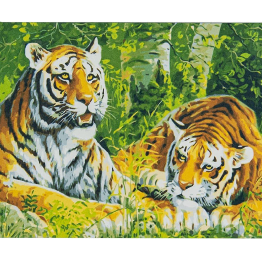 STRATEG Картина за номерами Два тигра на кольоровому фоні розміром 40х50 см VA-2552 - зображення 1