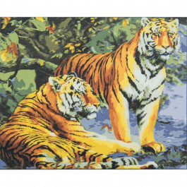 STRATEG Картина за номерами Пара тигрів на кольоровому фоні розміром 40х50 см VA-2542
