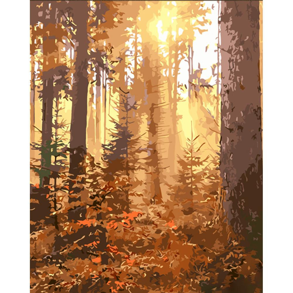 STRATEG Картина за номерами ПРЕМІУМ Вечір у сосновому лісі з лаком розміром 30х40 см SS6790 - зображення 1