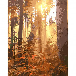 STRATEG Картина за номерами ПРЕМІУМ Вечір у сосновому лісі з лаком розміром 30х40 см SS6790