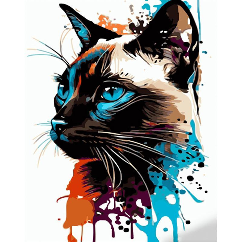 STRATEG Картина за номерами ПРЕМІУМ Котик у барвах з лаком та з рівнем розміром 40х50 см GS1525 - зображення 1