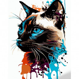 STRATEG Картина за номерами ПРЕМІУМ Котик у барвах з лаком та з рівнем розміром 40х50 см GS1525