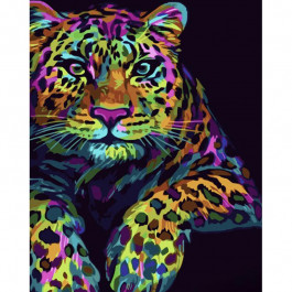 STRATEG Картина за номерами ПРЕМІУМ Поп-арт леопард з лаком та з рівнем розміром 40х50 см GS1541