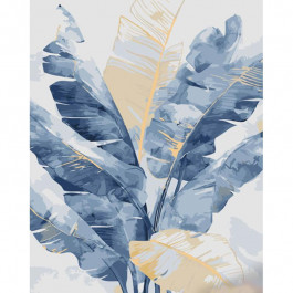STRATEG Картина за номерами ПРЕМІУМ Синє листя з лаком та з рівнем розміром 40х50 см GS1427