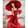STRATEG Картина за номерами ПРЕМІУМ Пані в червоному з лаком та з рівнем розміром 40х50 см GS1382 - зображення 1