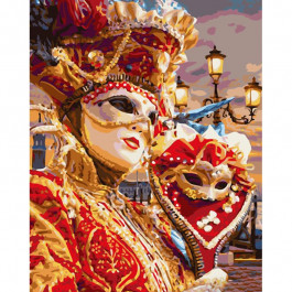 STRATEG Картина за номерами ПРЕМІУМ Маскарад з маскою з лаком та з рівнем розміром 40х50 см GS1495