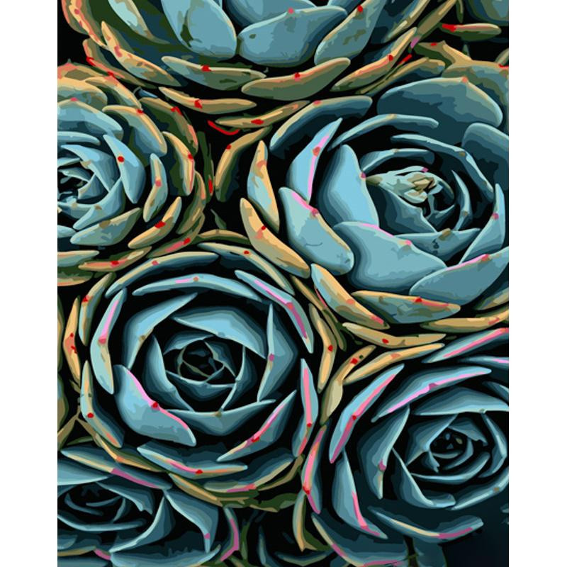 STRATEG Картина за номерами ПРЕМІУМ Сині квіти з лаком та з рівнем розміром 40х50 см GS1476 - зображення 1