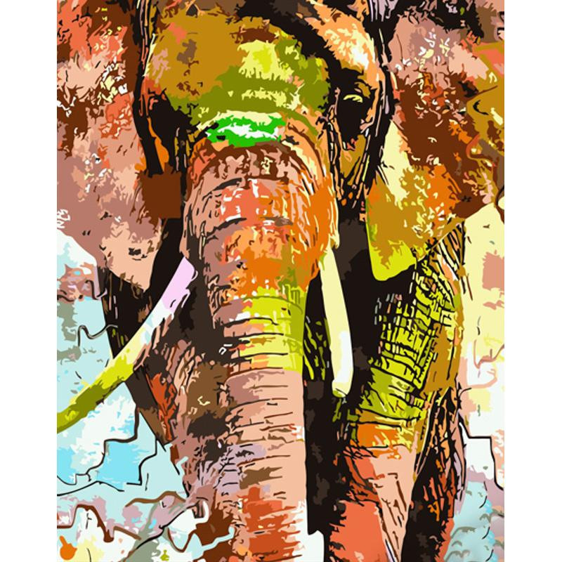STRATEG Картина за номерами ПРЕМІУМ Слон у фарбах з лаком та з рівнем розміром 40х50 см GS1493 - зображення 1