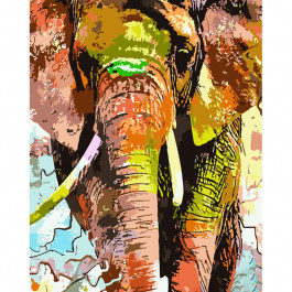 STRATEG Картина за номерами ПРЕМІУМ Слон у фарбах з лаком та з рівнем розміром 40х50 см GS1493