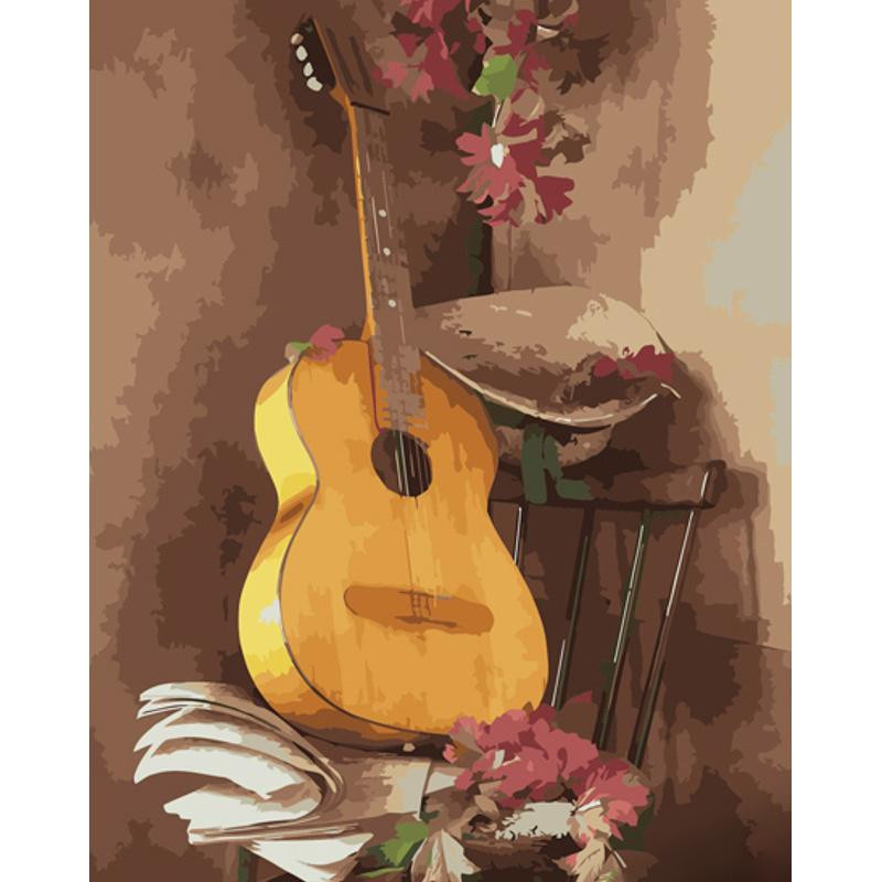 STRATEG Картина за номерами ПРЕМІУМ Витончена гітара з лаком та з рівнем розміром 40х50 см GS1377 - зображення 1