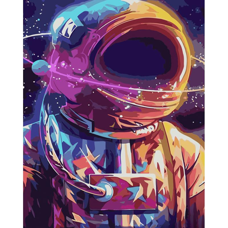 STRATEG Картина за номерами ПРЕМІУМ Дивовижний космонавт з лаком та з рівнем розміром 40х50 см GS1470 - зображення 1