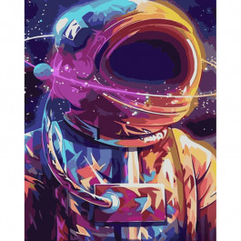 STRATEG Картина за номерами ПРЕМІУМ Дивовижний космонавт з лаком та з рівнем розміром 40х50 см GS1470