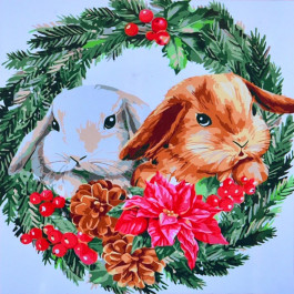 STRATEG Картина за номерами ПРЕМІУМ Зимові кролики з лаком та з рівнем розміром 40х40 см SK059