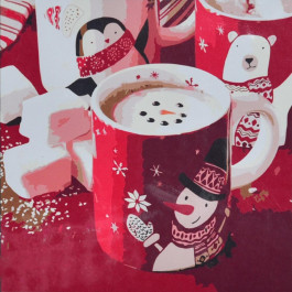 STRATEG Картина за номерами ПРЕМІУМ Різдвяна кружка з солодощами з лаком та з рівнем розміром 40х40 см SK063